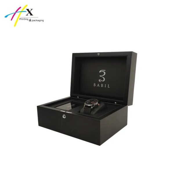Accept custom order black wooden watch gift box with pillow insert