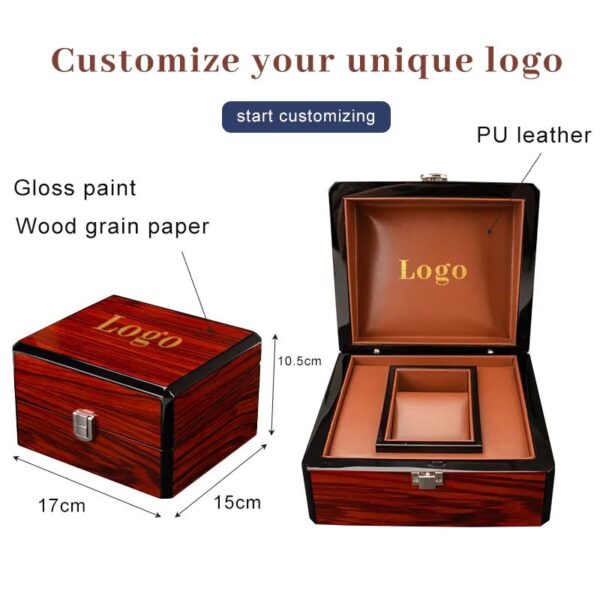 luxury custom logo popular wooden watch mens packaging case PU leather storage gift watch box - Image 2