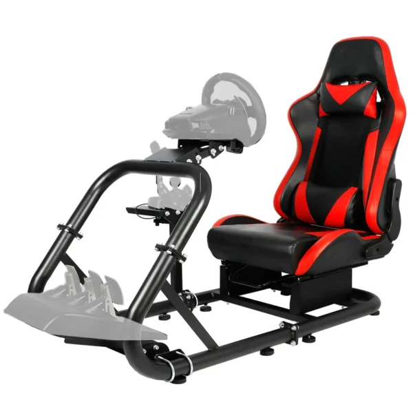 Minneer Racing Wheel Stand with Real red Seat Simulator Cockpit Height Adjustable Gaming Steering Frame Compatible for T500,T3
