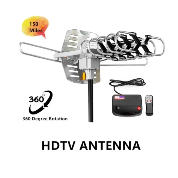 VHF/UHF 40-890MHz outdoor tv antenna 150 miles hdtv digital tv remote controlled rotating antenna 360 degree rotation - Image 2