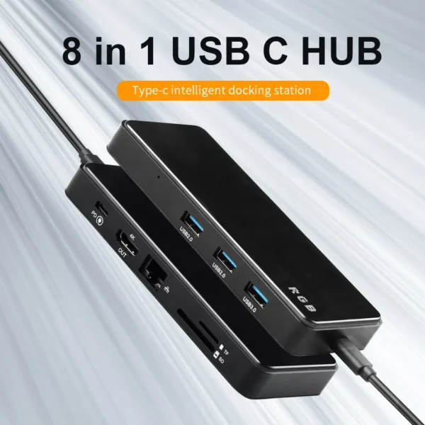FIDECO High Quality Hub Usb Tipo C 8 in 1 Multiport Adapter Usb C Hub with HDTV TF SD Card Reader USB3.0 2.0 PD Ethernet