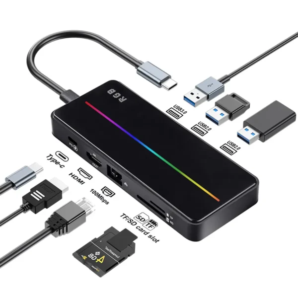 FIDECO High Quality Hub Usb Tipo C 8 in 1 Multiport Adapter Usb C Hub with HDTV TF SD Card Reader USB3.0 2.0 PD Ethernet - Image 2