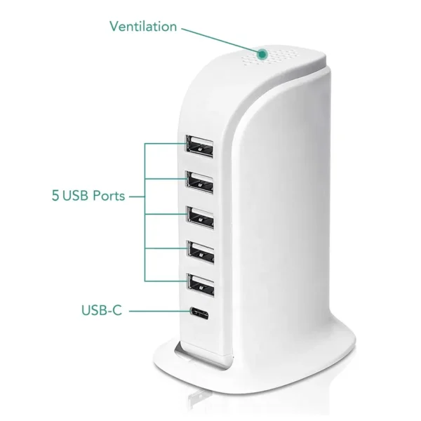 Multi USB Charger 40W 6-Port Charging Station USB C Wall Charger Portable Universal Travel Adapter - Image 2