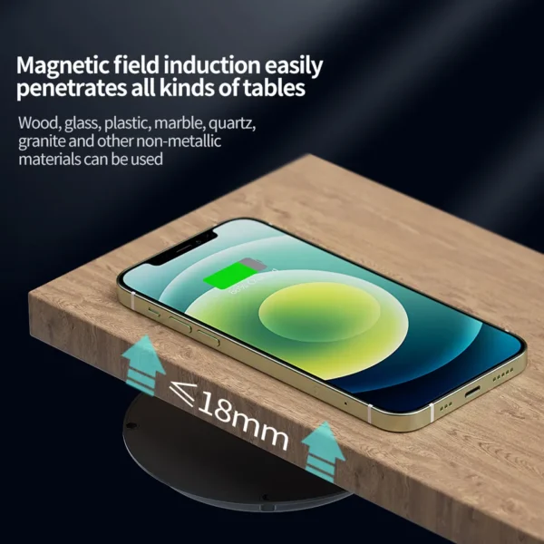New Technology Smart 10W Furniture Wireless Charger Under Desk Hidden Fast Charger Invisible Qi Wireless Charging Mobile Phone