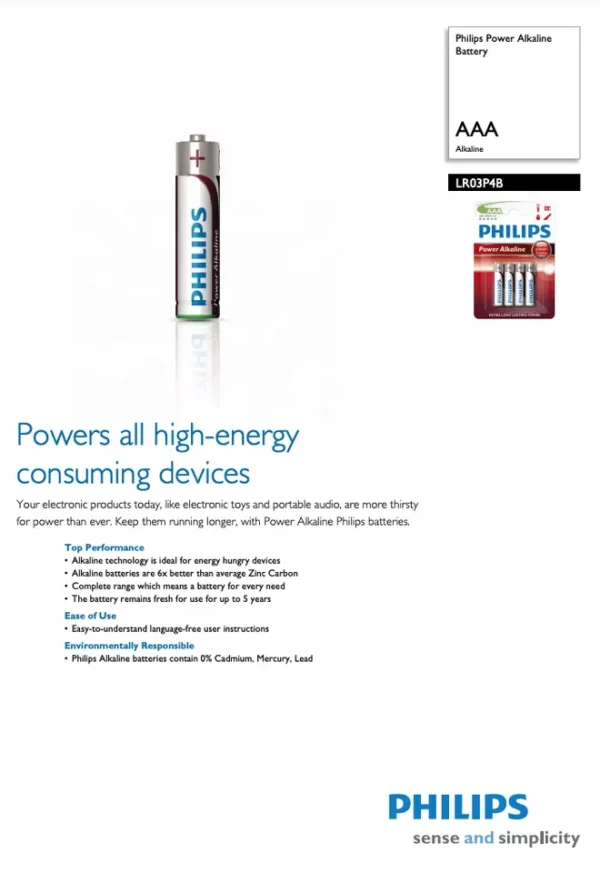 PHILIPS Power Alkaline batteries AAA 1.5V Blister Pack 4 units Leak free Clean batteries lr03 alkaline batterie - Image 2