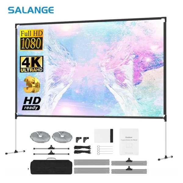 Wholesales Salange Outdoor Projection Screens 100 Inch Portable Screen Ultra 16:9 HD 4K Projector Screen with Stand - Image 2