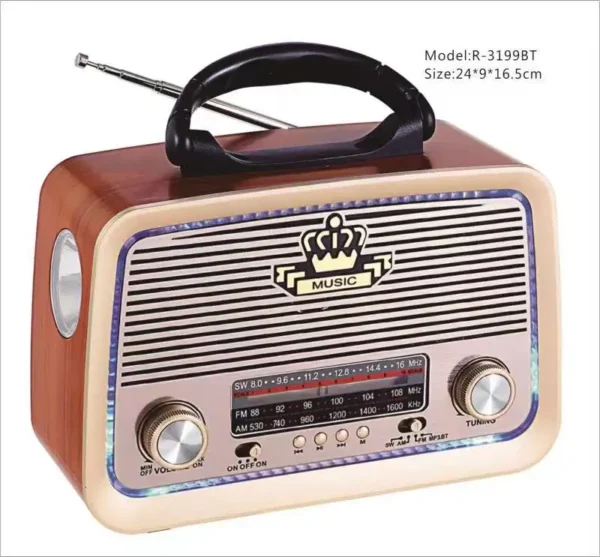 Stereo HiFi Speaker Rechargeable FM/AM/SW 3 Band Radio Retro Red Home Radio for USB TF BT Music Player with Torch & Disco Light - Image 2