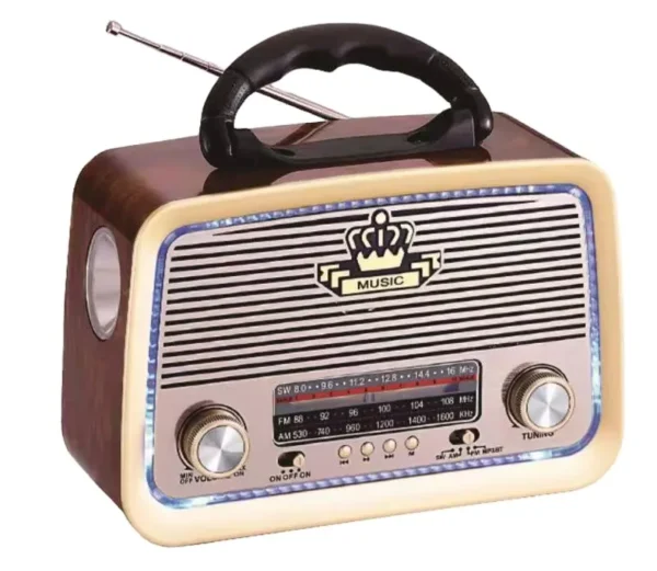 Stereo HiFi Speaker Rechargeable FM/AM/SW 3 Band Radio Retro Red Home Radio for USB TF BT Music Player with Torch & Disco Light