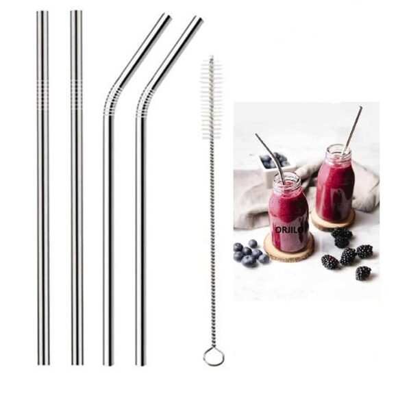 Metal Stainless Steel Straw Set -5 Pcs