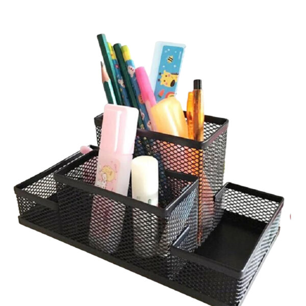 2 Metal Pen Stand Mesh Style Stationary Holder Desk Organizer - Black