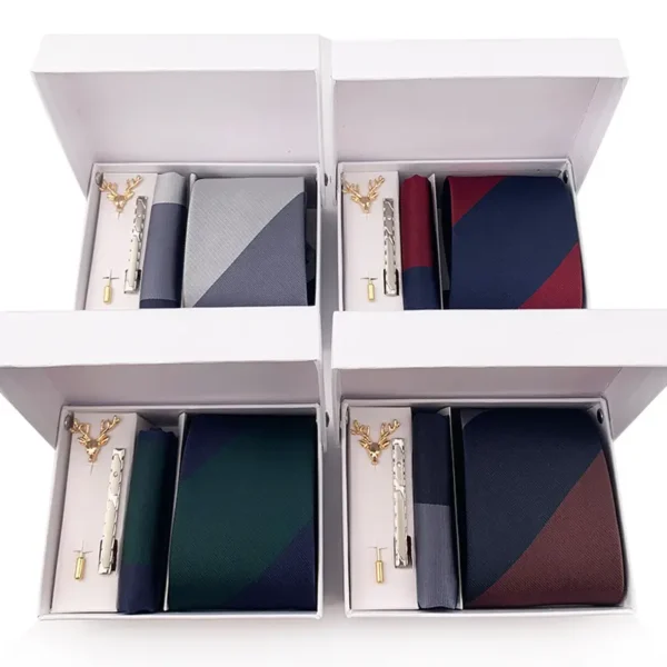 4 PCS Fashion Knit Necktie Sets Brooch Pin Tie Clip Handkerchirf Men Wedding Party Suit Gift Cross Color Accessory with Box - Image 2