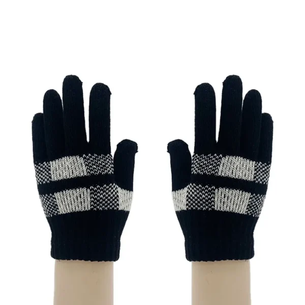 Checkered touch screen gloves women's warm knitting in winter students' cold proof thickening in winter