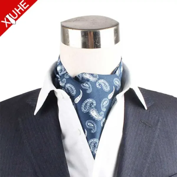 Custom High Quality Cravat Blue Paisley Pattern Cravat Cheap Cotton Ascot Tie Cravat for Men - Image 2