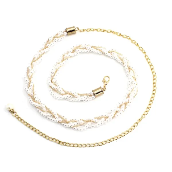 Fashion Beaded Hook Women's Waist Chain Korean Pearl Decoration Metal Belt - Image 2