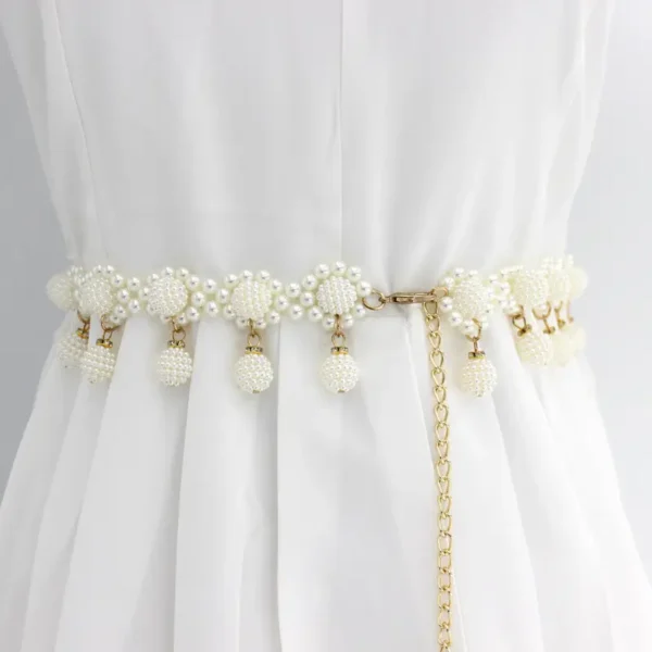 Fashion Beaded Hook Women's Waist Chain Korean Pearl Decoration Metal Belt