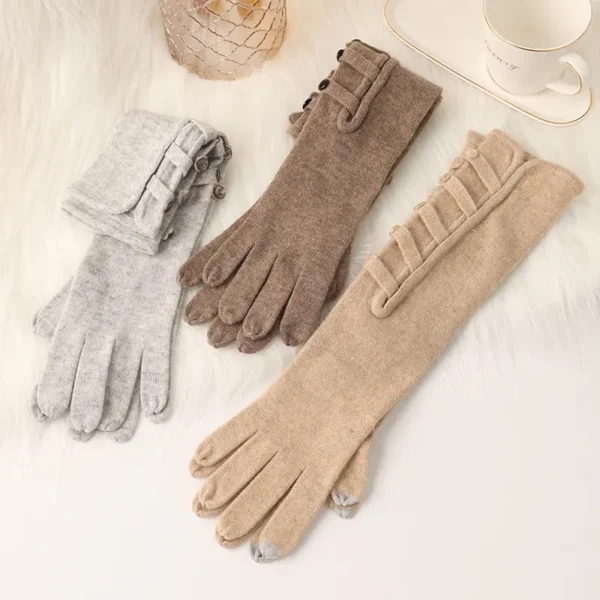 Luxury cashmere high quality warm winter Khaki cashmere gloves women knitted mittens 100% cashmere glove - Image 2