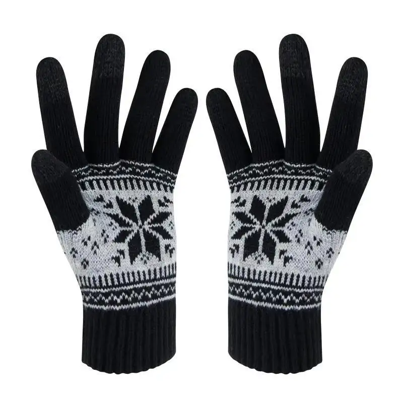 Winter Warm Fleece Lining Bulky Cable Knit Snowflake Design Hat Scarf Gloves 3PC Set - Image 2